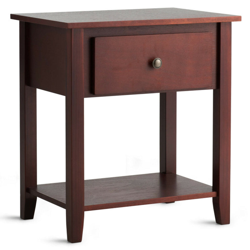 Nightstand with Drawer and Storage Shelf for Bedroom