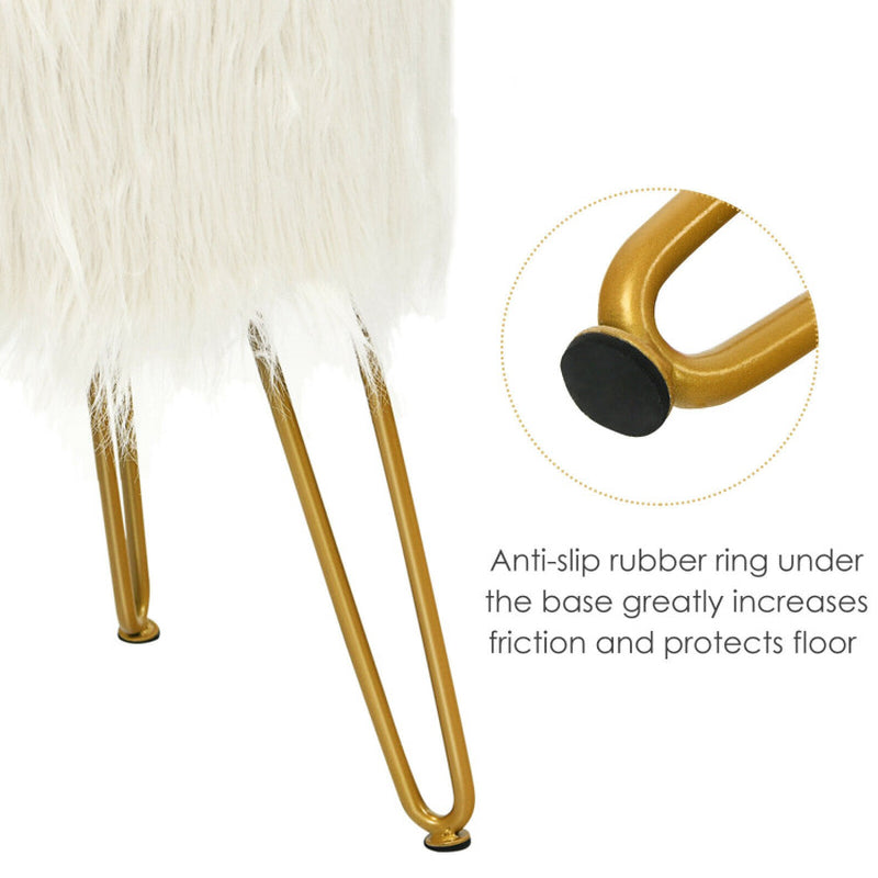 Faux Fur Vanity Stool Chair with Metal Legs for Bedroom and Living Room