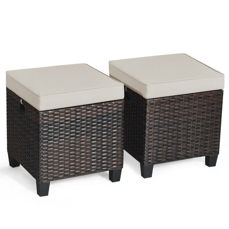 2 Pieces Patio Rattan Ottoman Set with Removable Cushions