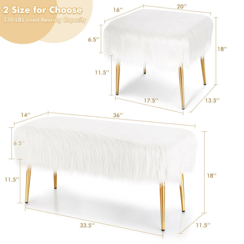 Faux Fur Vanity Stool with Golden Metal Legs for Makeup Room