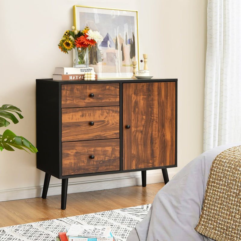 31.5 Inch Wood Floor Storage Cabinet with 3 Drawers and Adjustable Shelf