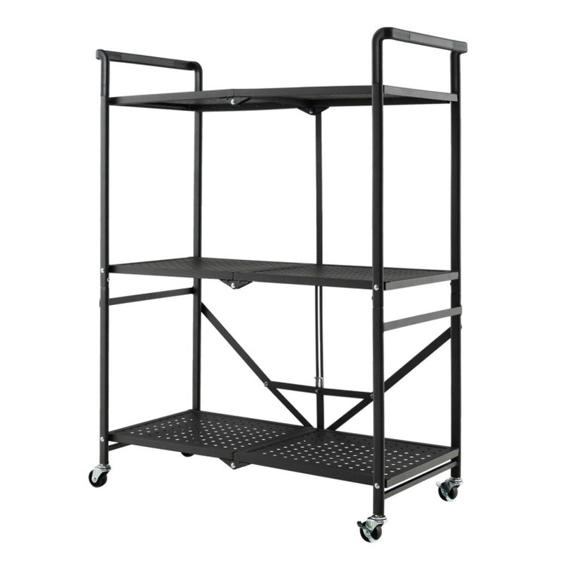 3-Tier Folding Utility Cart with 2 Lockable Casters