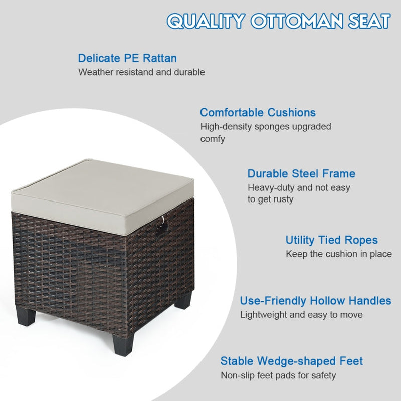 2 Pieces Patio Rattan Ottoman Set with Removable Cushions