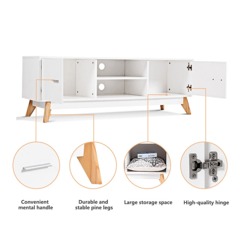 Wooden TV Stand with 2 Storage Cabinets and 2 Open Shelves for 60 Inch TV