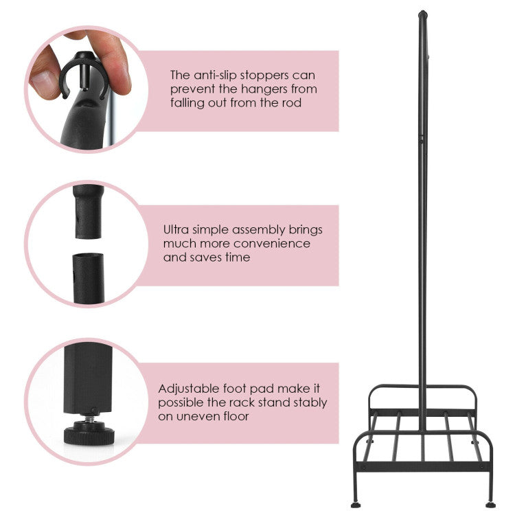 Heavy Duty Clothes Stand Rack with Top Rod and Lower Storage Shelf