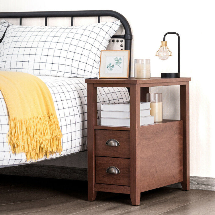 23.5 X 12 Inch Rectangular Nightstand with 2 Drawers and Shelf