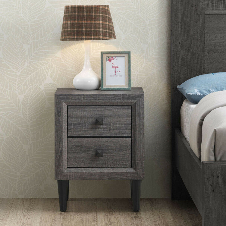 2 Pieces Multipurpose Retro Nightstand Set with 2 Drawers