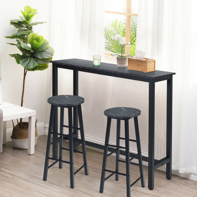 2 Pieces Industrial round Seat Faux Marble Bar Stool Set