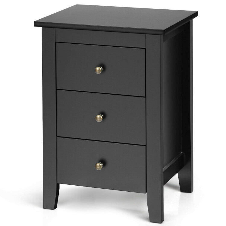 2 Pieces Nightstand End beside Table with 3 Drawers