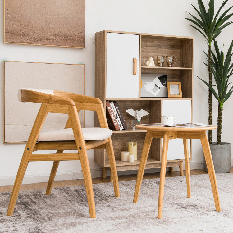 Bamboo round Side Table with 4 Splayed Legs and round Tabletop for Living Room