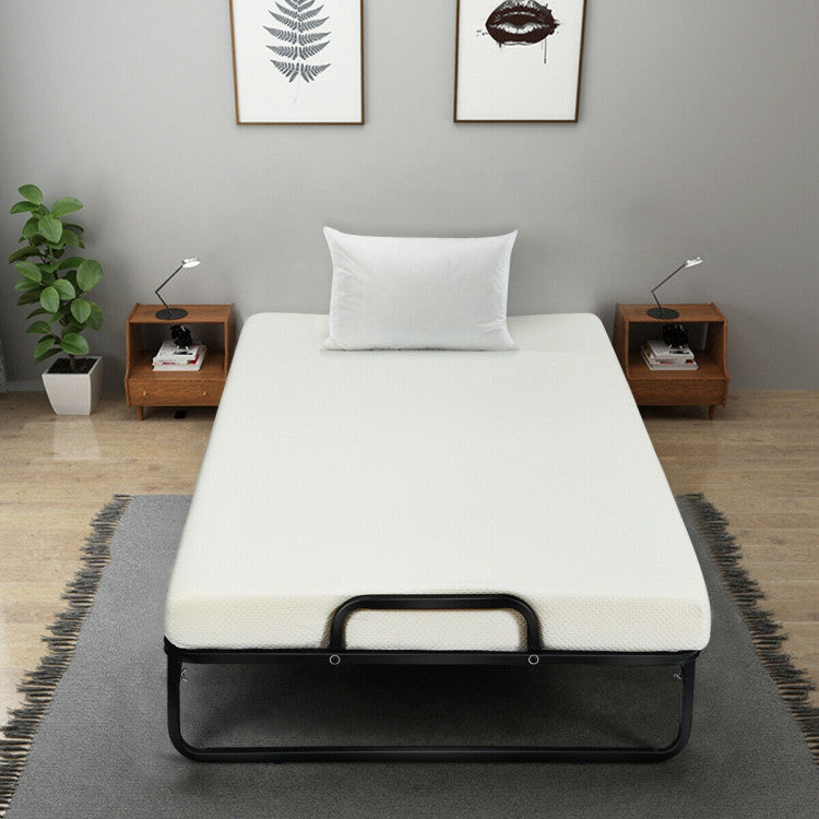 Twin Size Metal Folding Bed with 4 Inch Foam Mattress