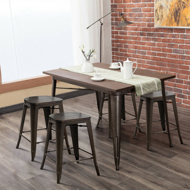 Set of 4 Industrial Metal Counter Stool Dining Chairs with Removable Backrests