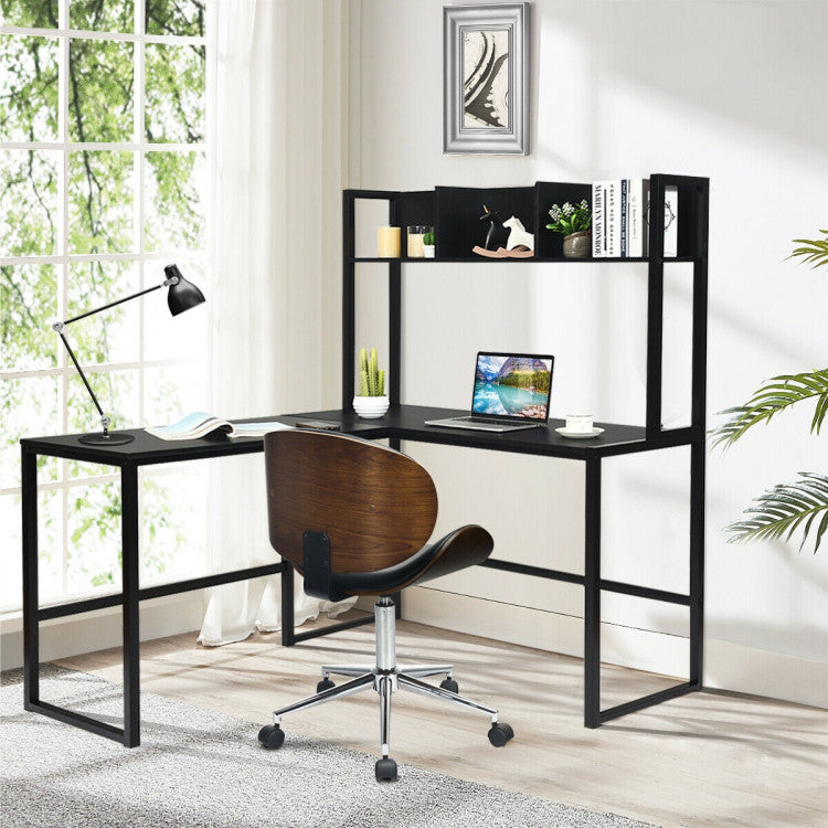 Reversible L-Shaped Corner Desk with Storage Bookshelf