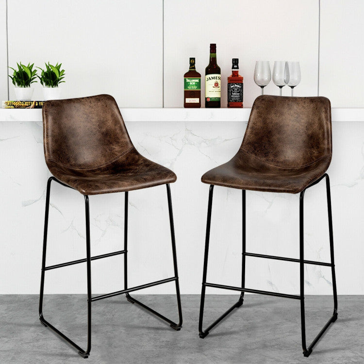 Set of 2 Bar Stool Faux Suede Upholstered Chairs