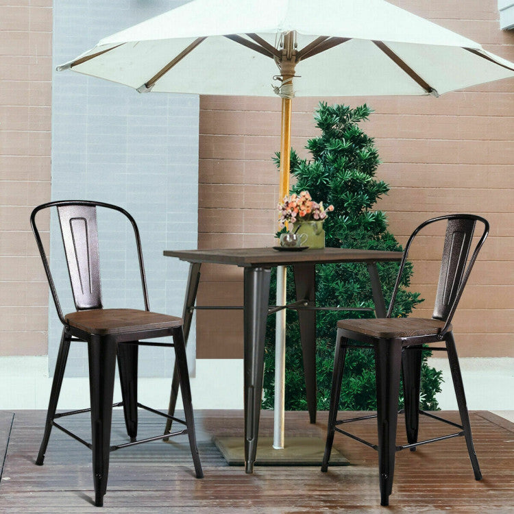 Set of 2 Copper Barstool with Wood Top and High Backrest