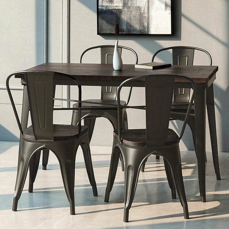 4 Pieces Tolix Style Metal Dining Chairs with Stackable Wood Seat