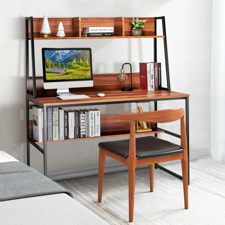 47 Inch Computer Desk with Open Storage Space and Bottom Bookshelf