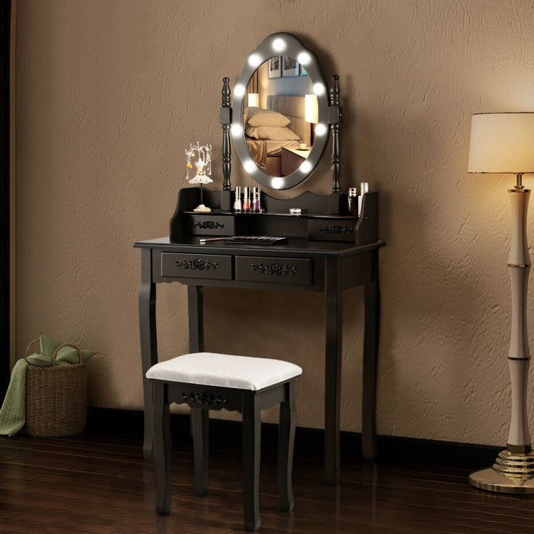 Makeup Vanity Dressing Table Set with Dimmable Bulbs Cushioned Stool