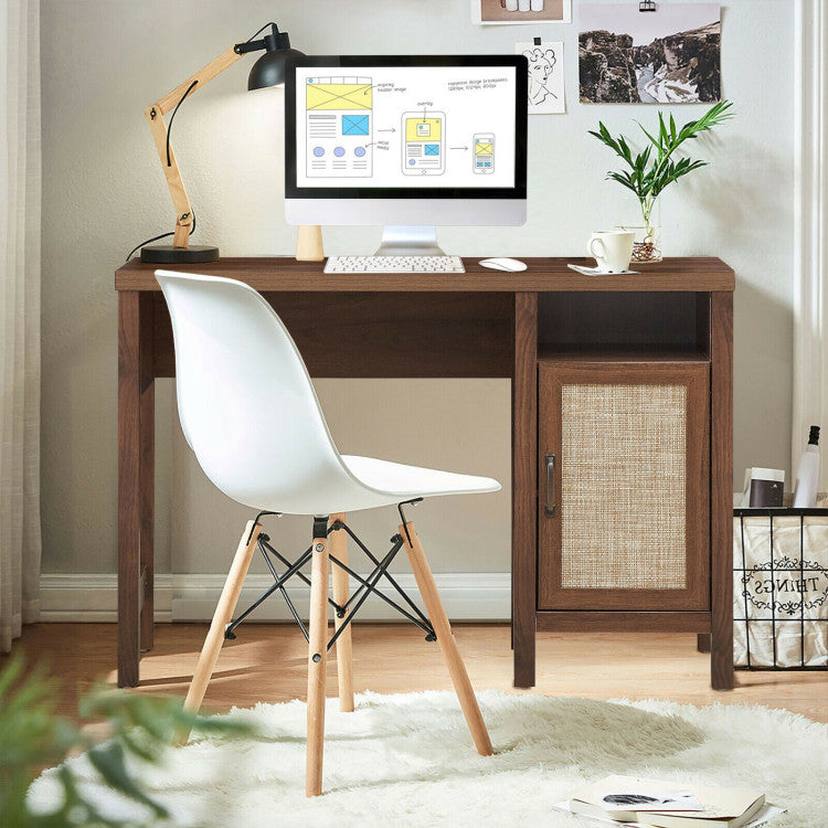 Rustic Wooden Computer Desk with Storage Cabinet for Home Office