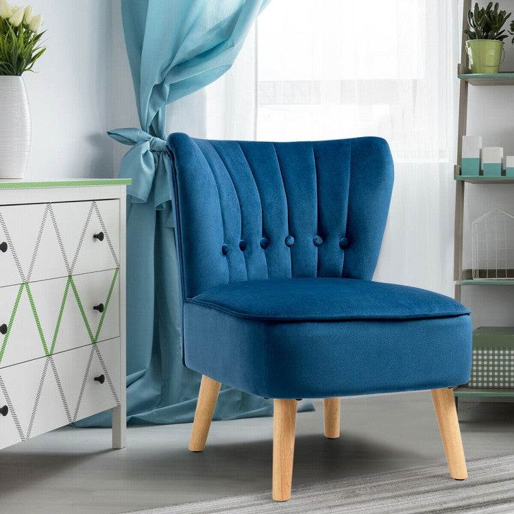 Modern Armless Velvet Accent Chair with Button Tufted and Wood Legs