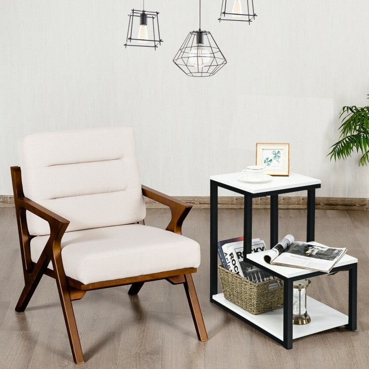 3-Tier Ladder-Shaped Chair Side Table with Storage Shelf