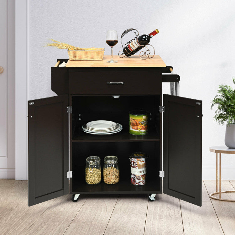 Rolling Kitchen Island with Spice Rack and Adjustable Shelf