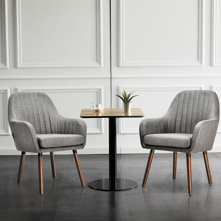 Set of 2 Fabric Upholstered Accent Chairs with Wooden Legs