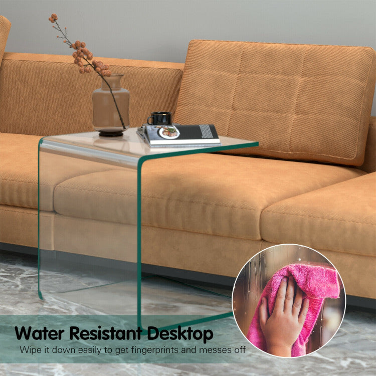 Tempered Glass End Table with Waterfall Edges and Non-Slip Pad