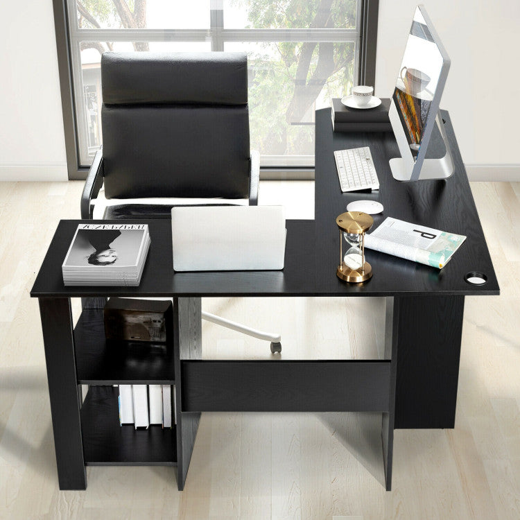 Modern L-Shaped Computer Desk with Shelves