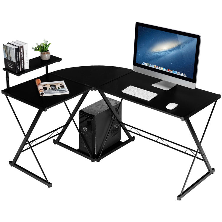 58 Inch L-Shaped Computer Desk with Movable Shelf and CPU Stand