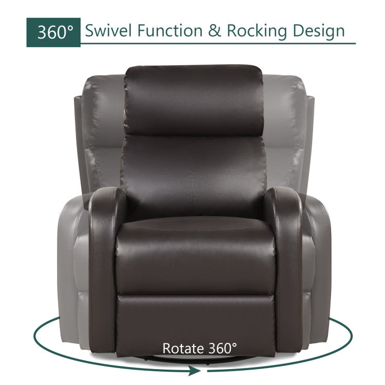 Leather Recliner Chair with 360° Swivel Glider and Padded Seat