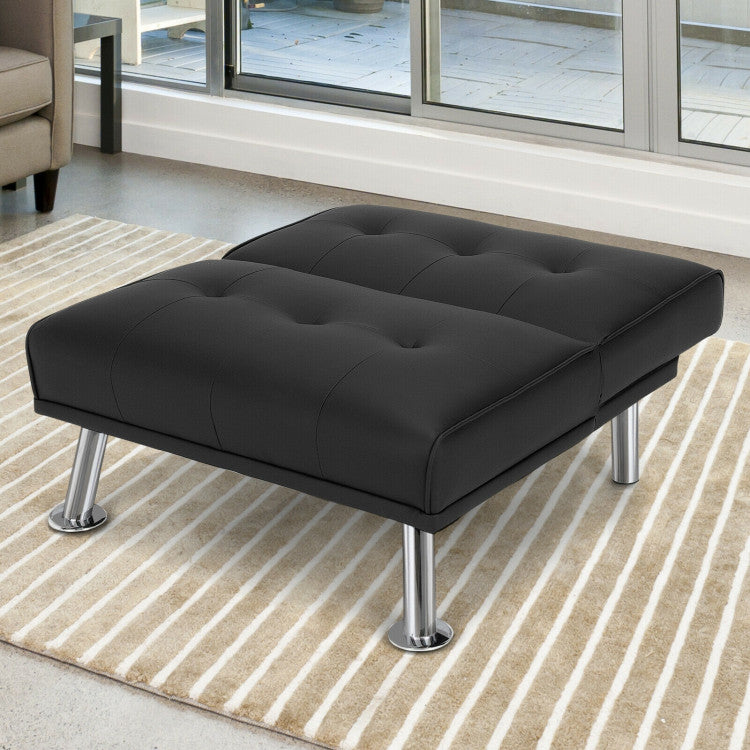 Folding PU Leather Single Sofa with Metal Legs and Adjustable Backrest