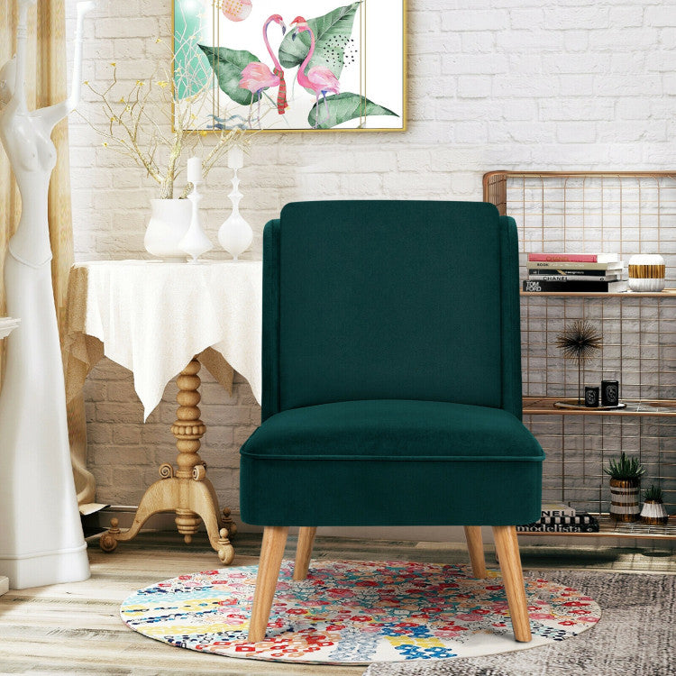 Velvet Accent Armless Side Chair with Rubber Wood Legs for Bedroom