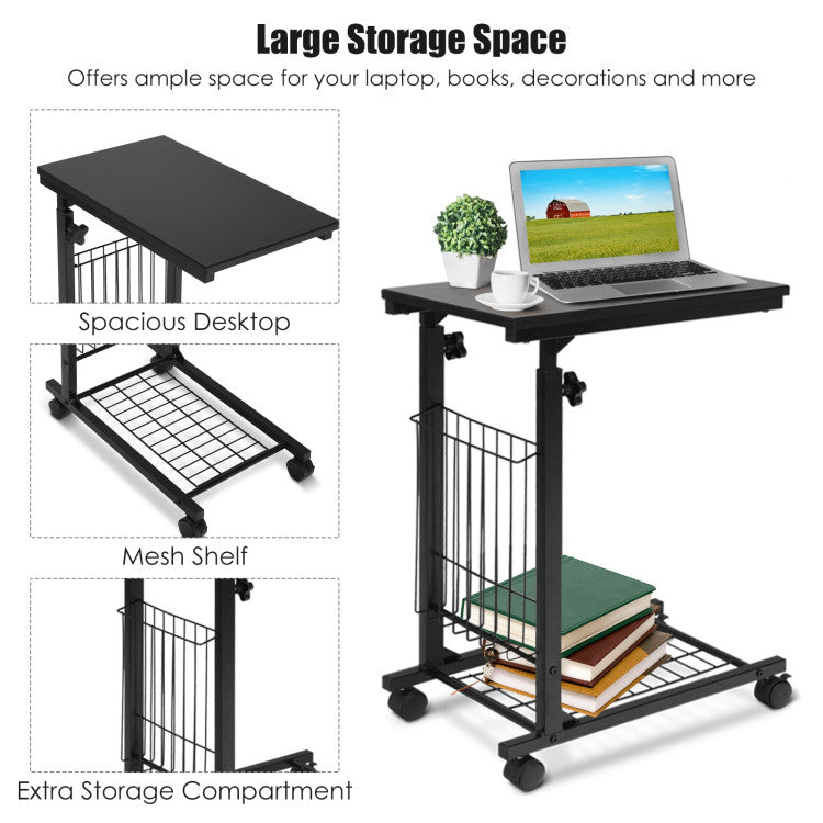 Rolling Height Adjustable Sofa End Side Table