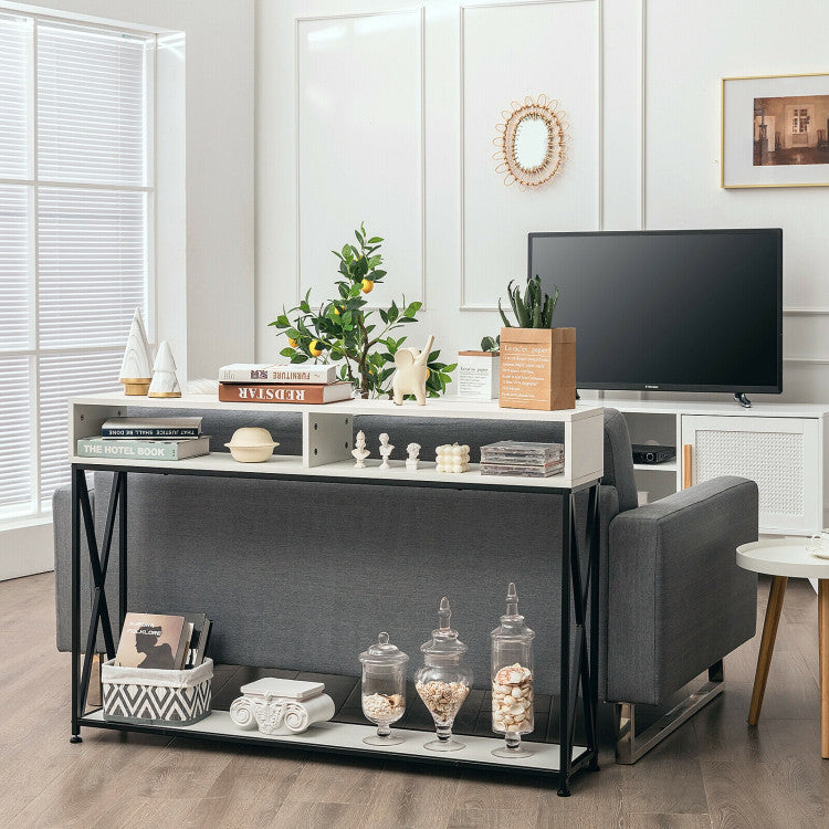 Console Table with Open Shelf and Storage Compartments Steel Frame