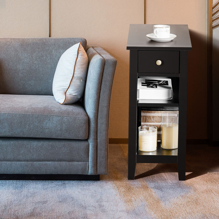 3-Tier End Table with Drawer Slideway and Double Shelves