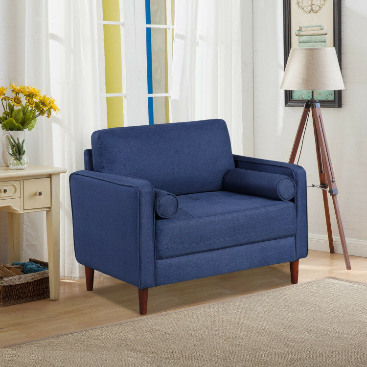 Accent Oversized Linen Club Armchair with Pillows and Rubber Wood Legs