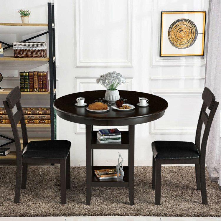 36.5 Inch Counter Height Dining Table with 42 Inches round Tabletop and 2-Tier Storage Shelf