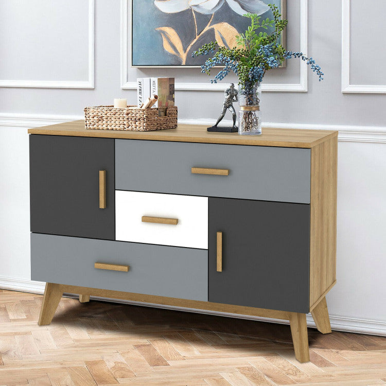 Free-Standing Storage Floor Cabinet with 2 Doors and 3 Drawers