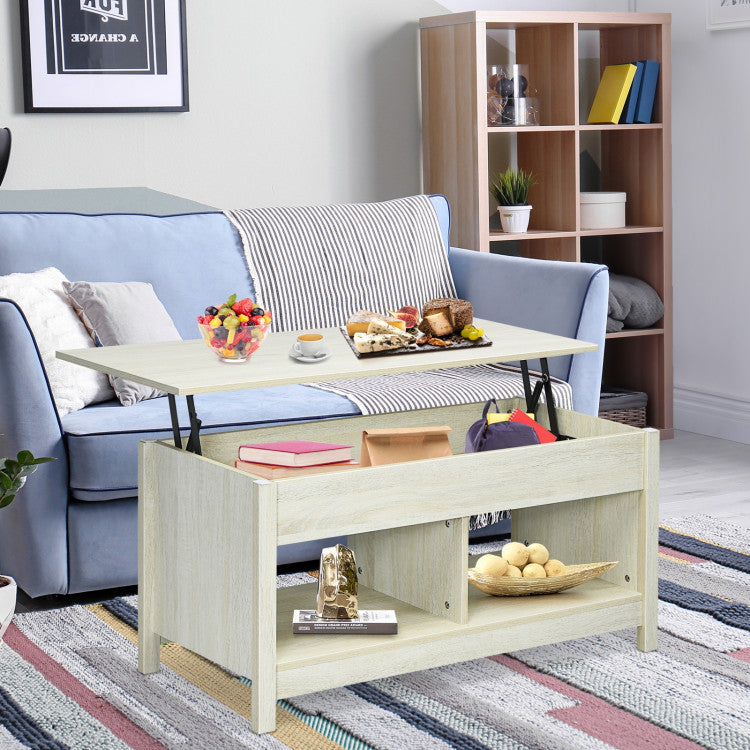 Lift Top Coffee Table with Hidden Storage Compartment and Lower Shelf for Study Room