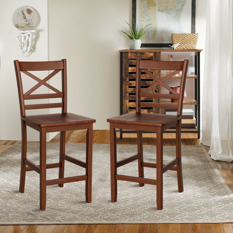 Set of 2 Bar Stools 24 Inch Counter Height Chairs with Rubber Wood Legs