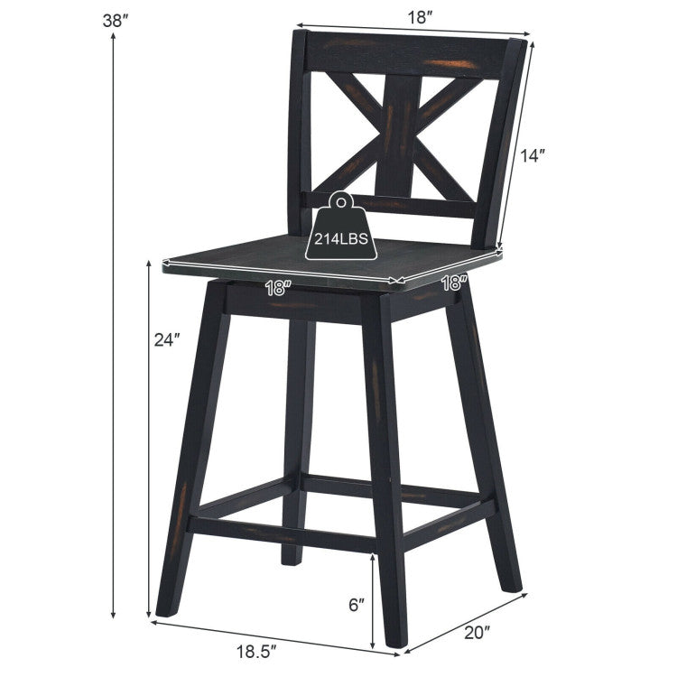 Set of 2 Swivel Counter Height Bar Stools with Solid Wood Legs for Home Pub