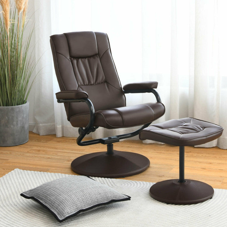 360 Degree Swivel PU Leather Recliner Chair with Ottoman and Adjustable Backrest