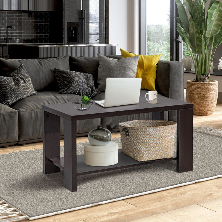 Rectangular Cocktail Coffee Table with Storage Shelf