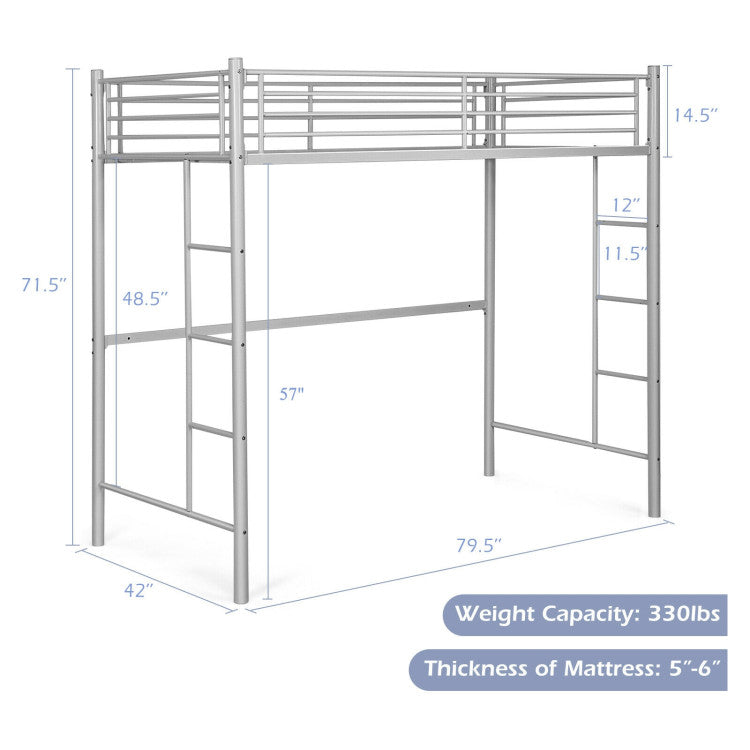 Twin Loft Bed Frame with 2 Ladders Full-Length Guardrail