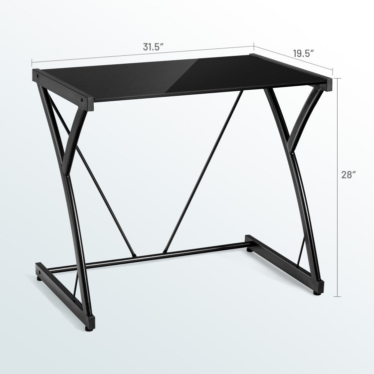 Glass Top Computer Desk Writing Study Workstation