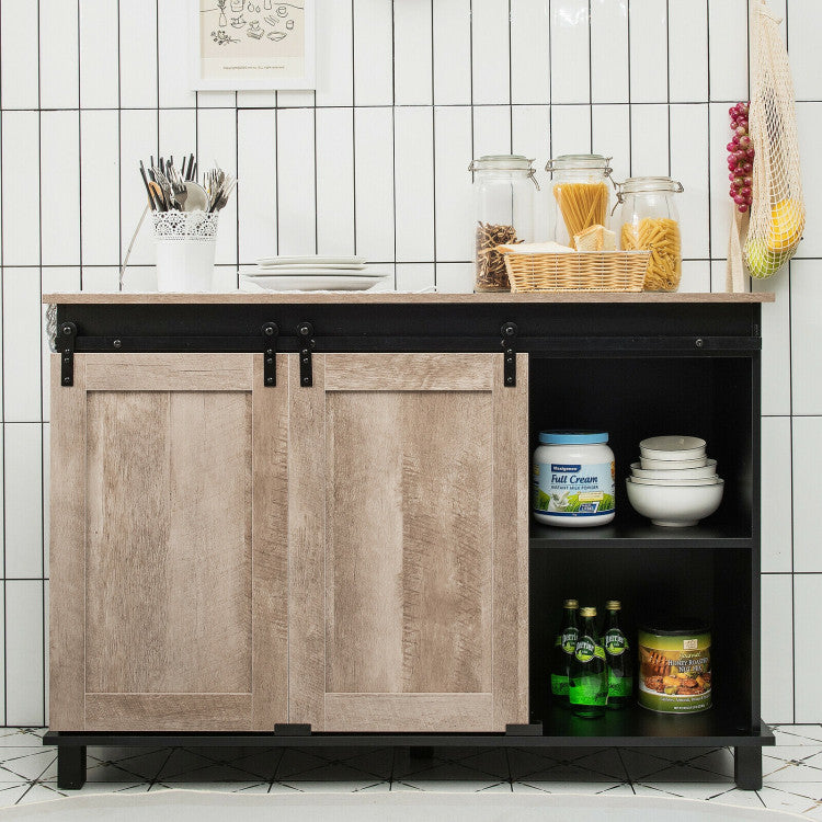 Kitchen Buffet Sideboard with 2 Sliding Barn Doors for Dining Living Room