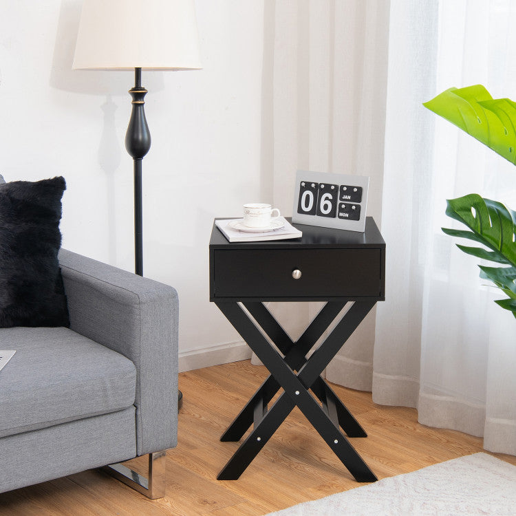 Modern X-Shaped Nightstand with Drawer for Living Room Bedroom