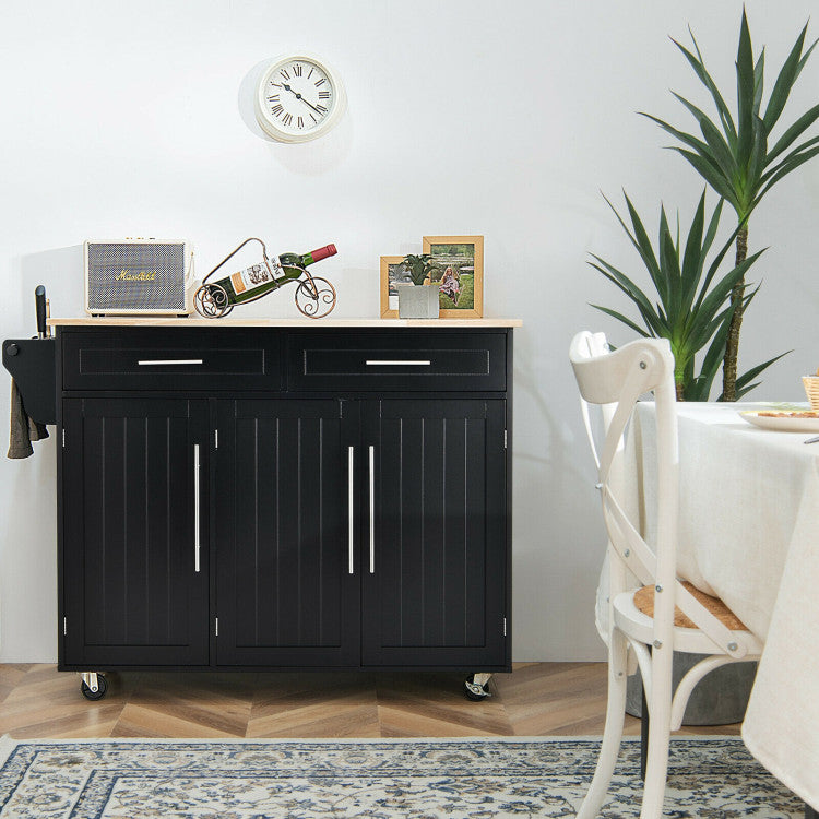 Kitchen Island Cart with Knife Block and Lockable Castors