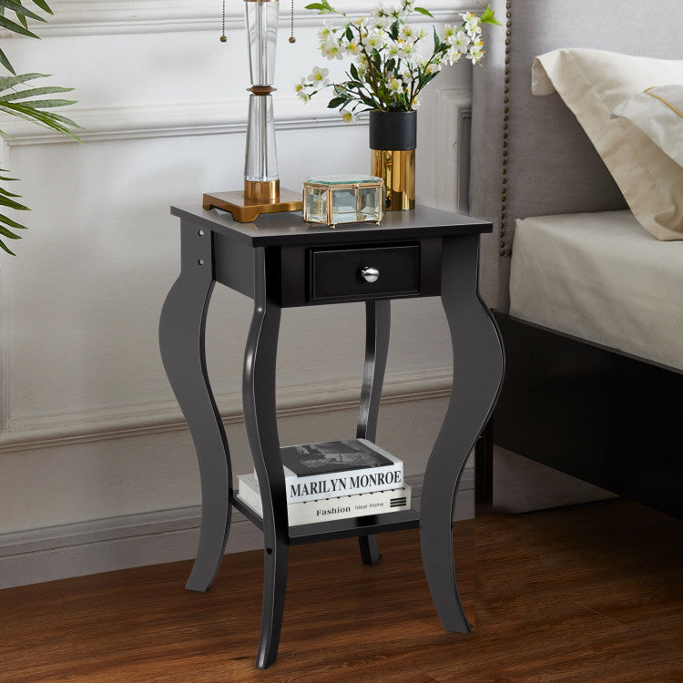 2-Tier End Table with Drawer and Shelf for Living Room Bedroom